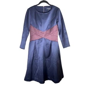 5/$25 Women’s XL Colorblock Fit & Flare Dress Blue Mauve 3/4 Sleeve